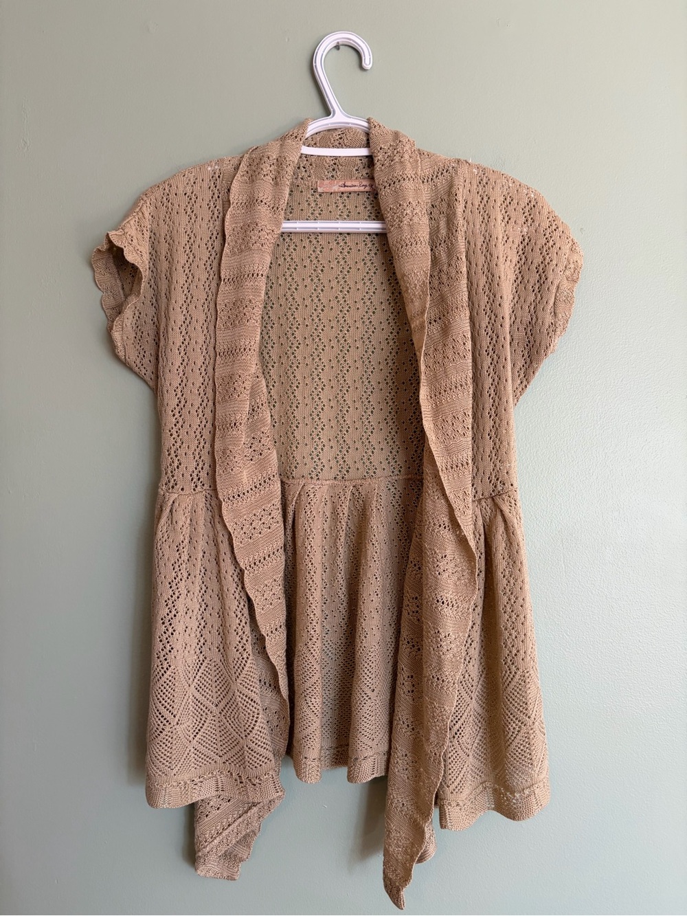American Rag Cie Crochet Knit Cardigan S Tan Boho Cottagecore Open Front Y2K